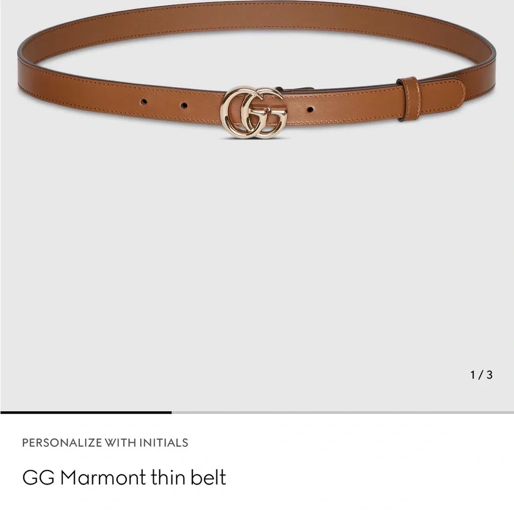Gucci Brown Leather Belt with Gold Buckle - Picture 1 of 7